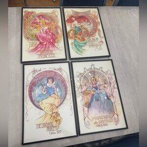 Set of 4 Disney Princess Art Nouveau Wall Art - Snow White, Aurora, Ariel